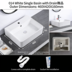 Rectangular Ceramic Vessel Sink – White Above-Counter Bathroom Basin - 图片 6