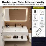Double-layer Slate Bathroom Vanity with Backlit Smart Mirror - 图片 5