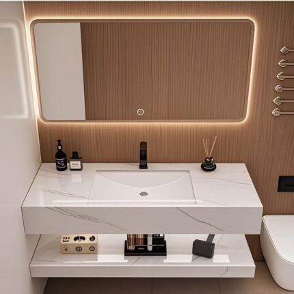 Double-layer Slate Bathroom Vanity with Backlit Smart Mirror
