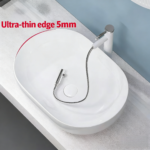 Oval Ceramic Vessel Sink – White Round Above-Counter Bathroom Basin - 图片 2