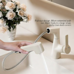 Cream White Pull-Out & Lifting Bathroom Faucet - 图片 5