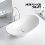 Artistic Boat-Shaped Ceramic Vessel Sink – White Above-Counter Bathroom Basin