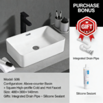 Rectangular Ceramic Vessel Sink – White Above-Counter Bathroom Basin - 图片 4